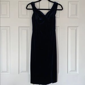 Dark blue velvet off the shoulder dress